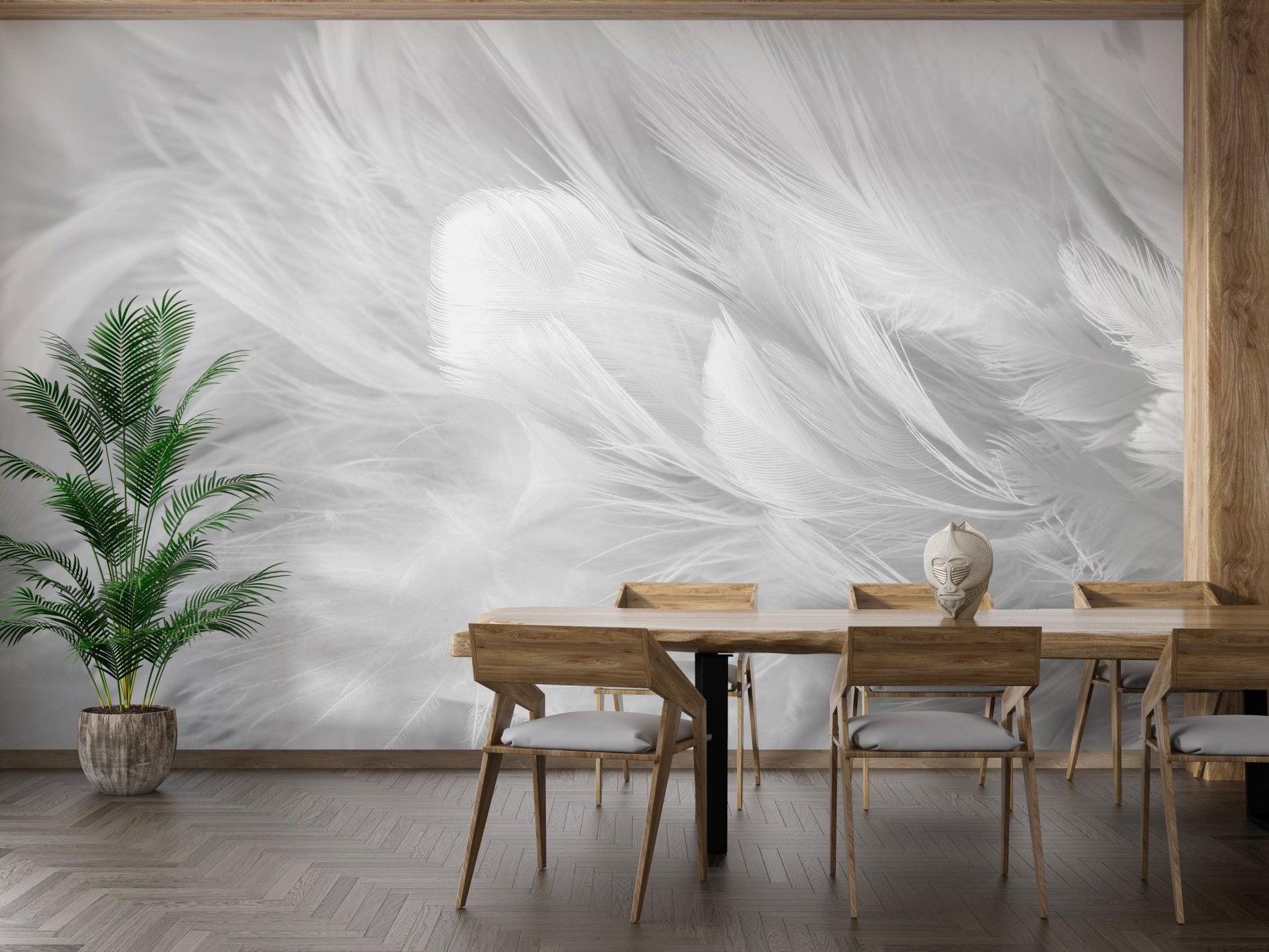 Elegant White Feather Texture Wallpaper Mural