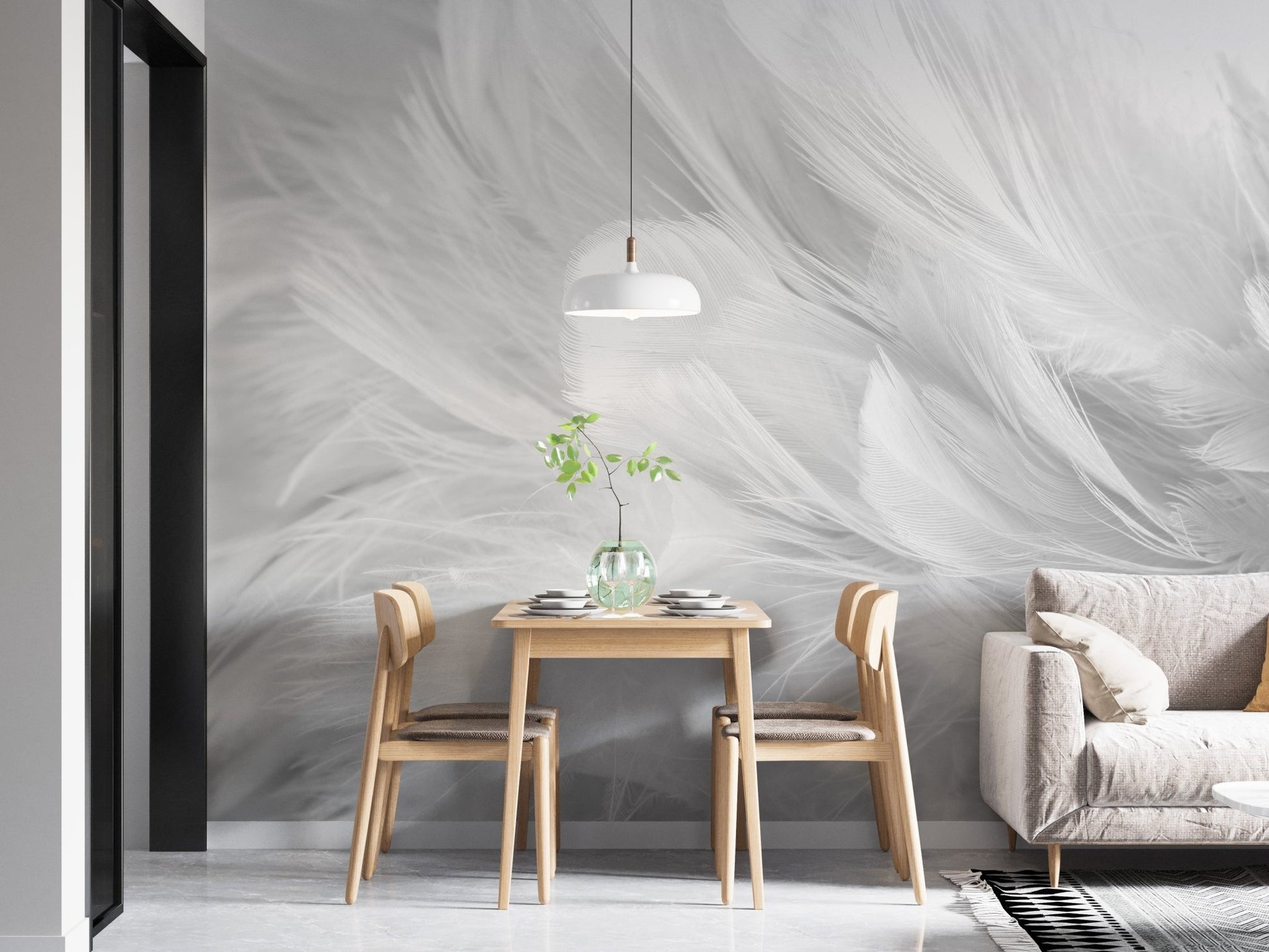 Minimal White Feather Texture Wallpaper Mural