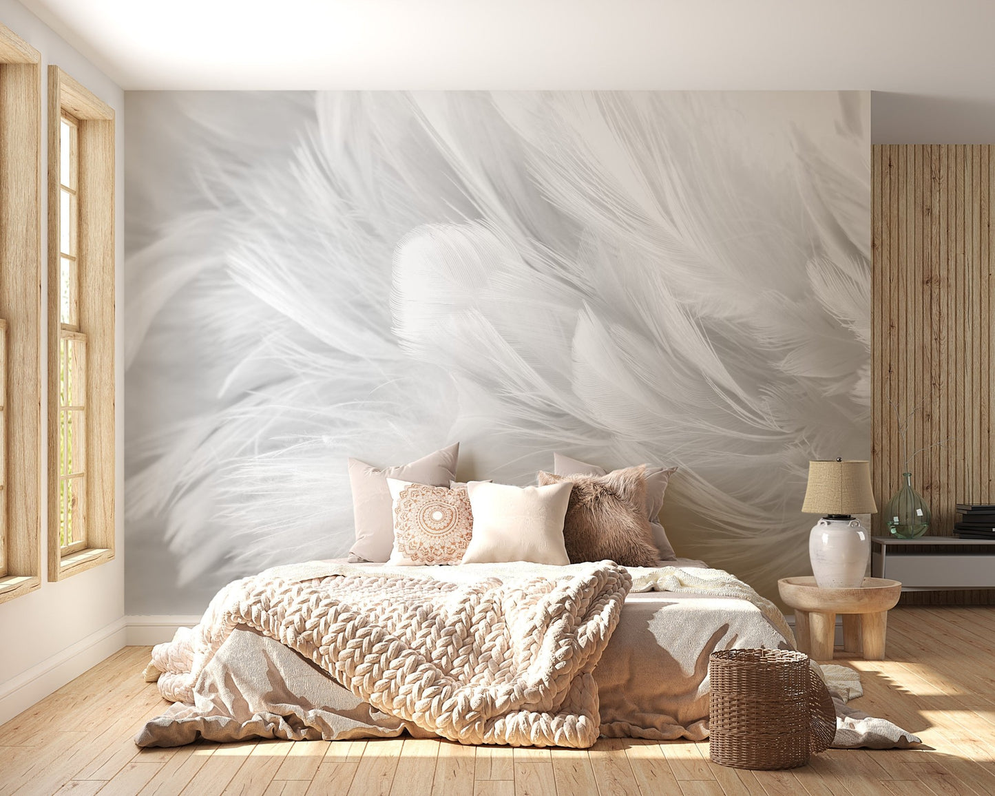 White Feather Texture Wall Mural Design
