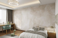 Translucent overlapping geometric wall mural in varied neutral earth tones.