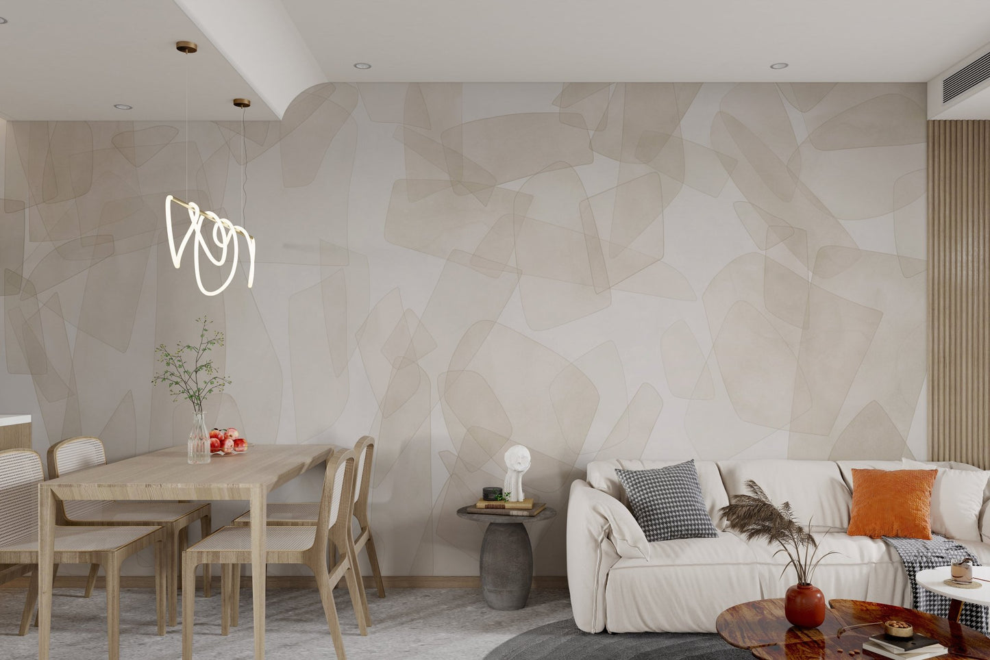 Subtle cream and beige geometric mural for a minimalist flat interior.