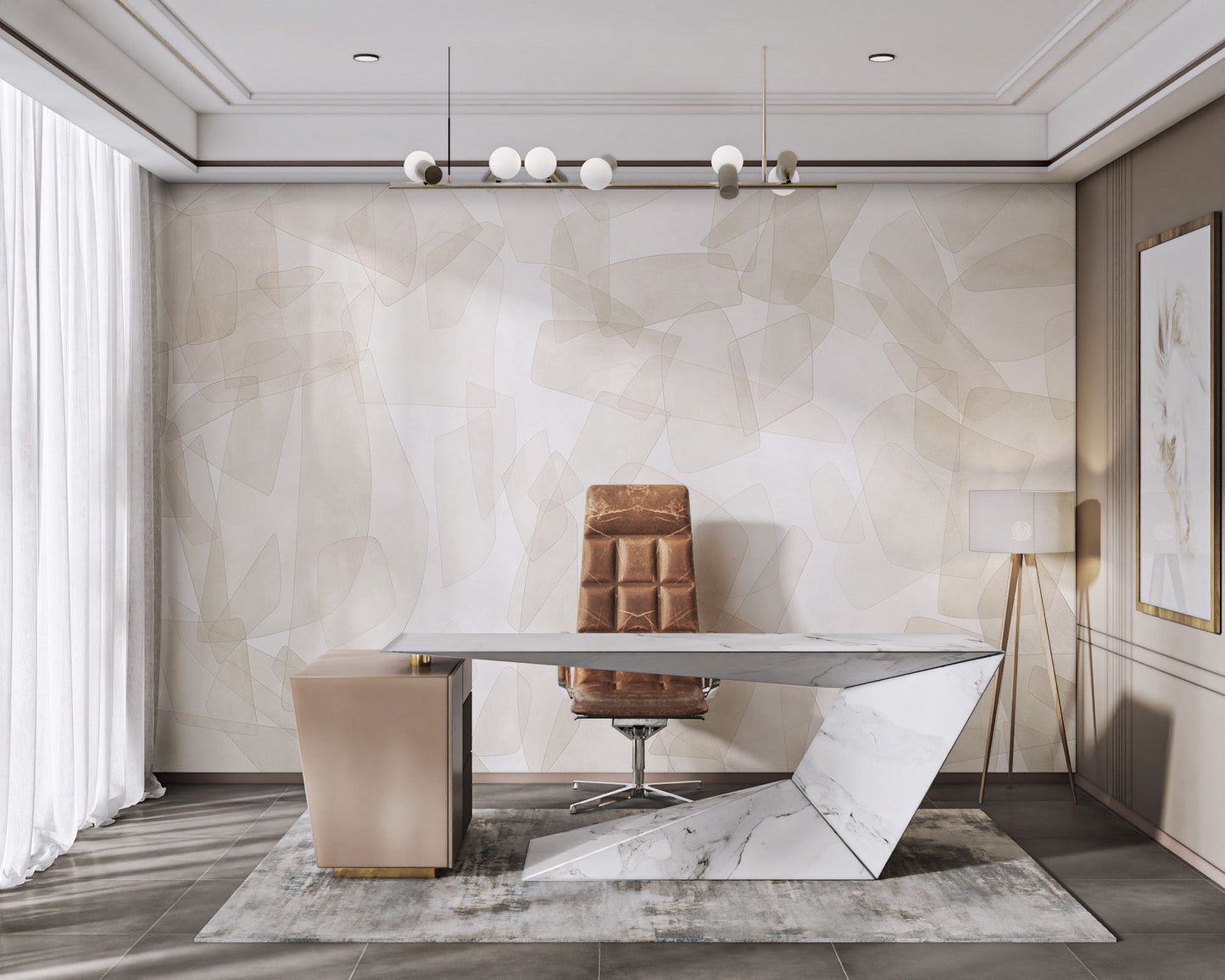 Abstract wall mural with layered sandy shapes and soft matte finish look.