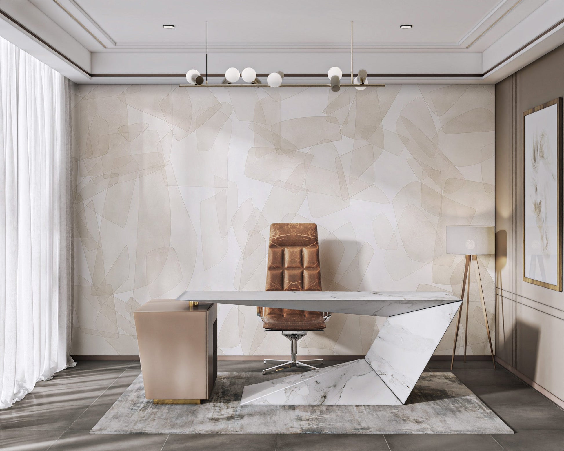 Abstract wall mural with layered sandy shapes and soft matte finish look.