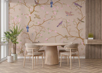 Beige Blossom Bird Wall Mural - Wallanza