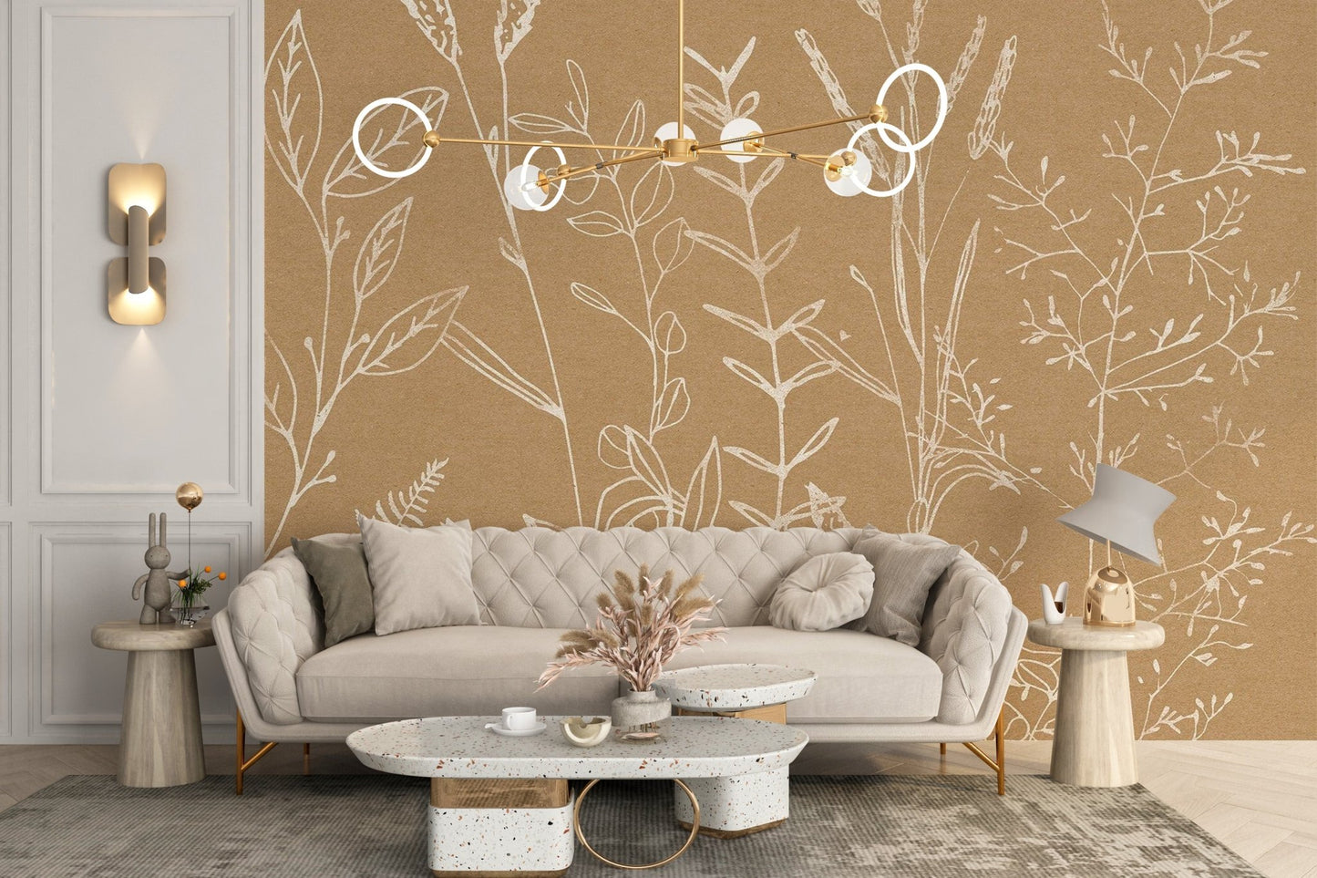 Beige Botanical Wallpaper Mural - Wallanza