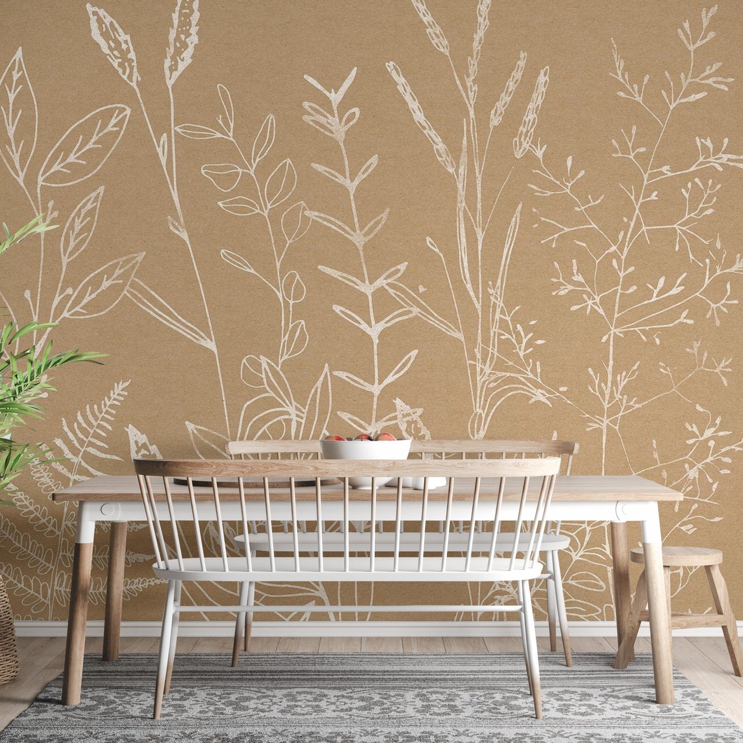 Beige Botanical Wallpaper Mural - Wallanza