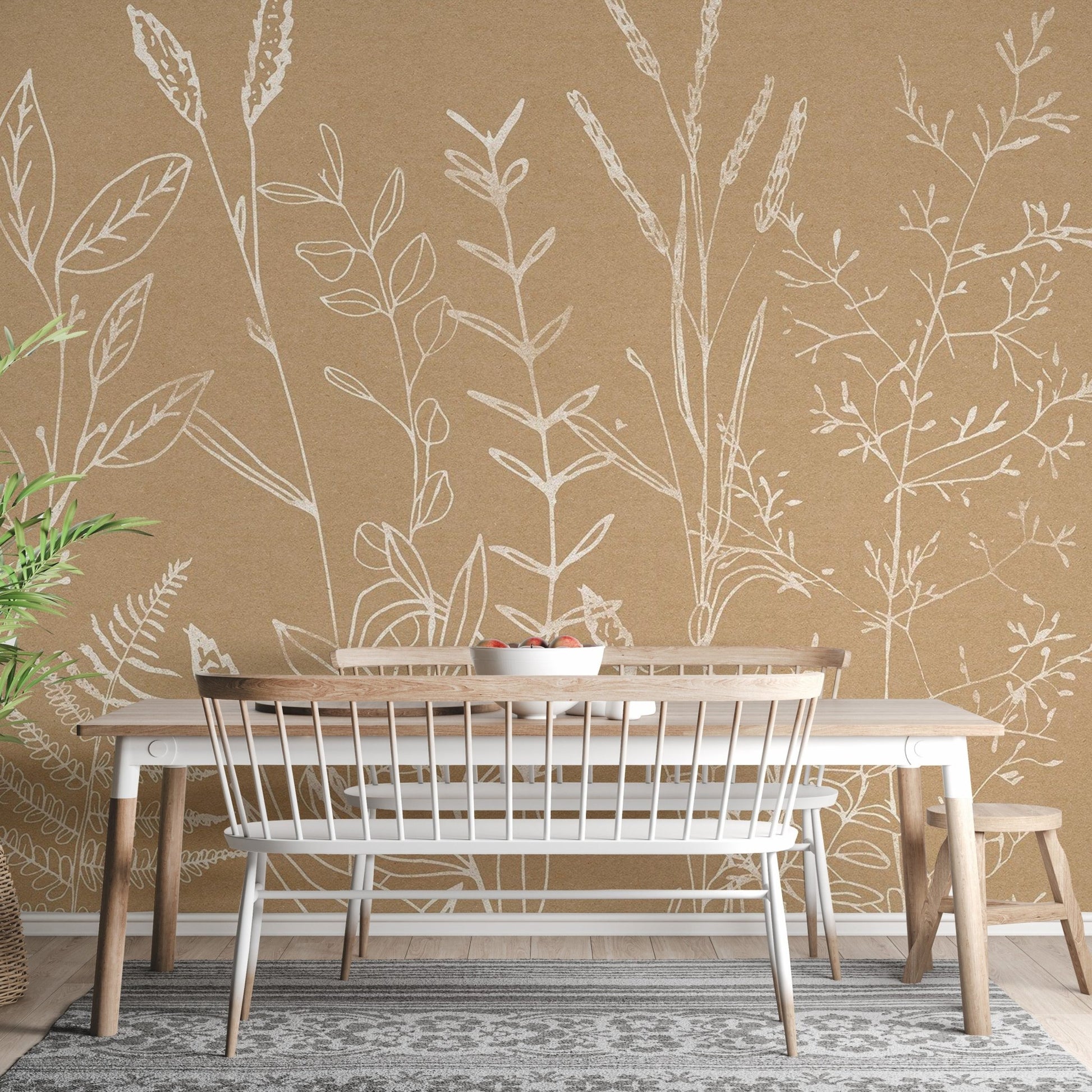 Beige Botanical Wallpaper Mural - Wallanza