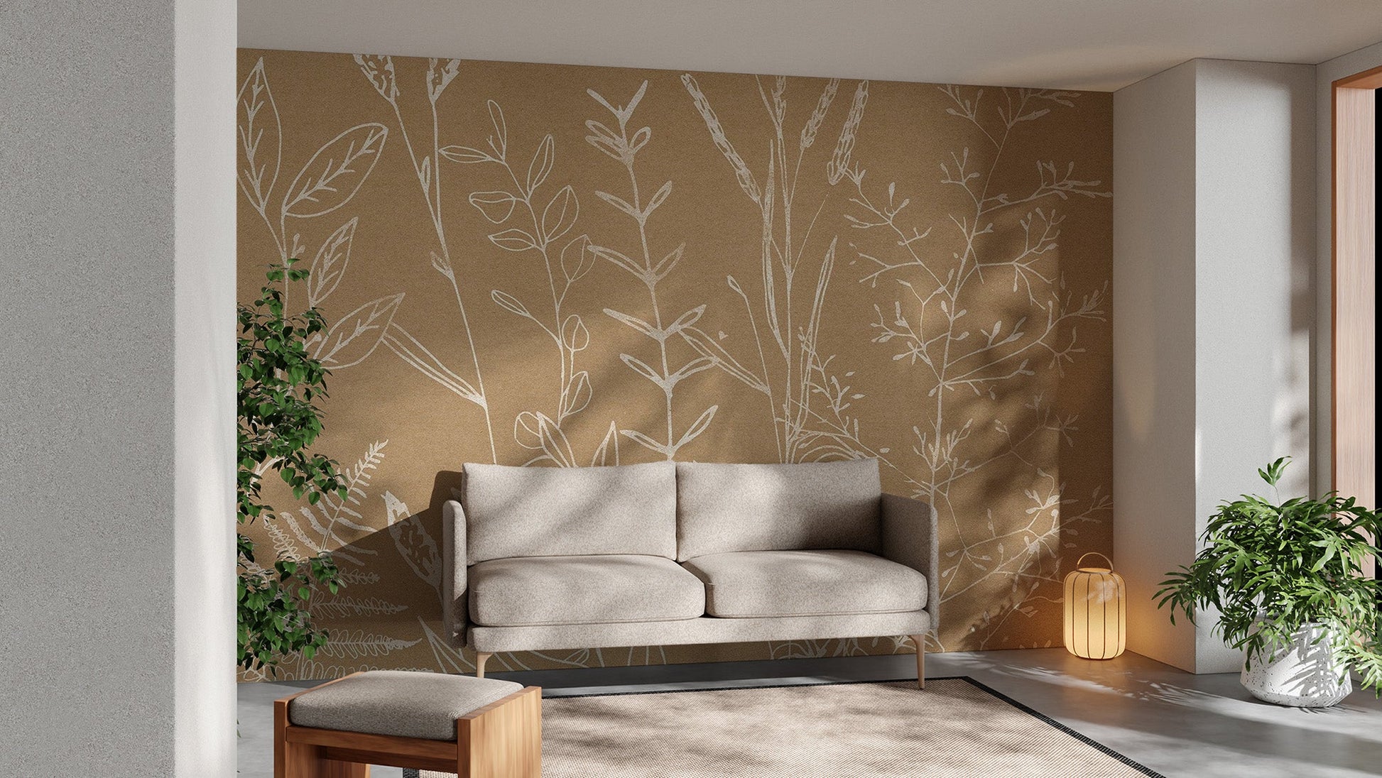 Beige Botanical Wallpaper Mural - Wallanza