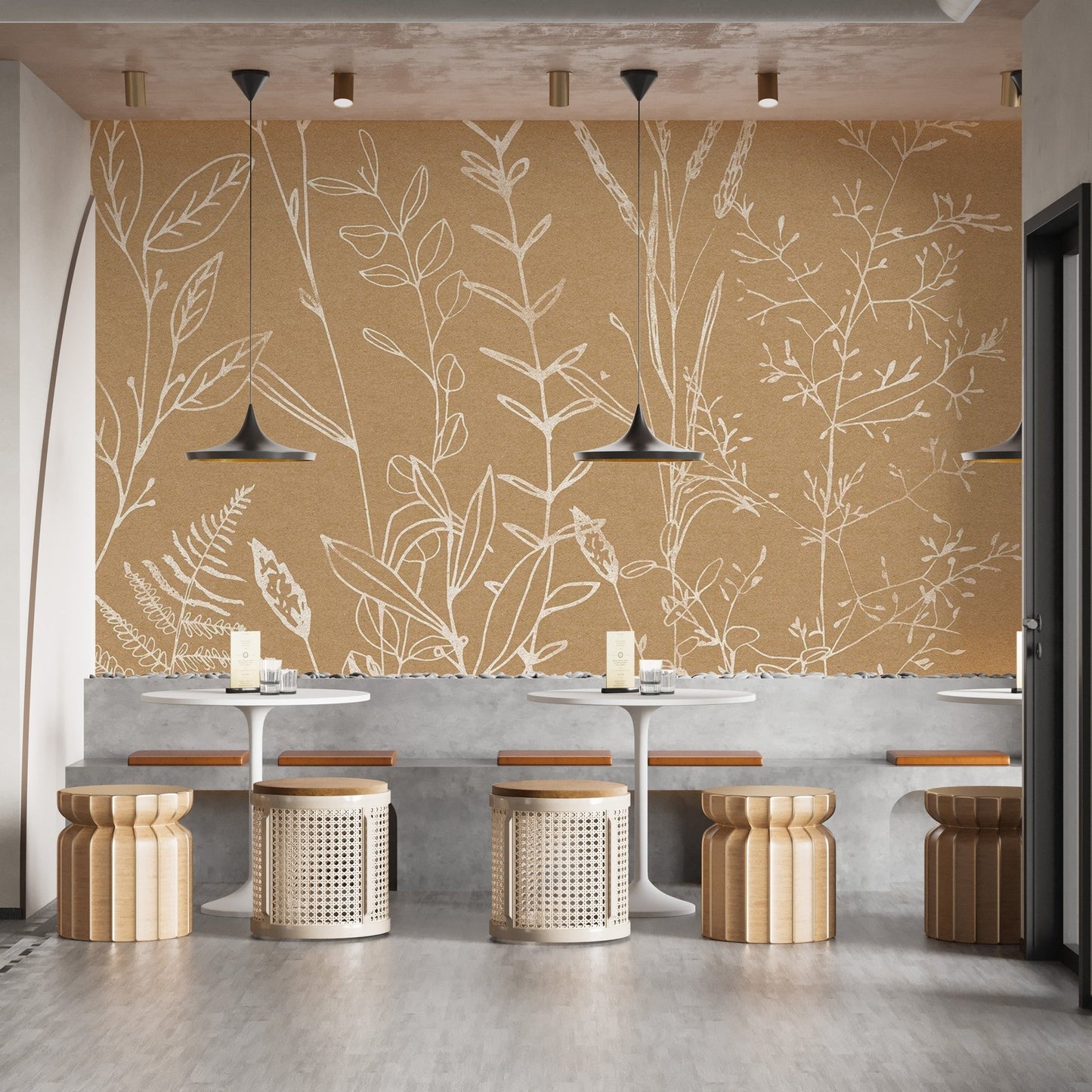 Beige Botanical Wallpaper Mural - Wallanza
