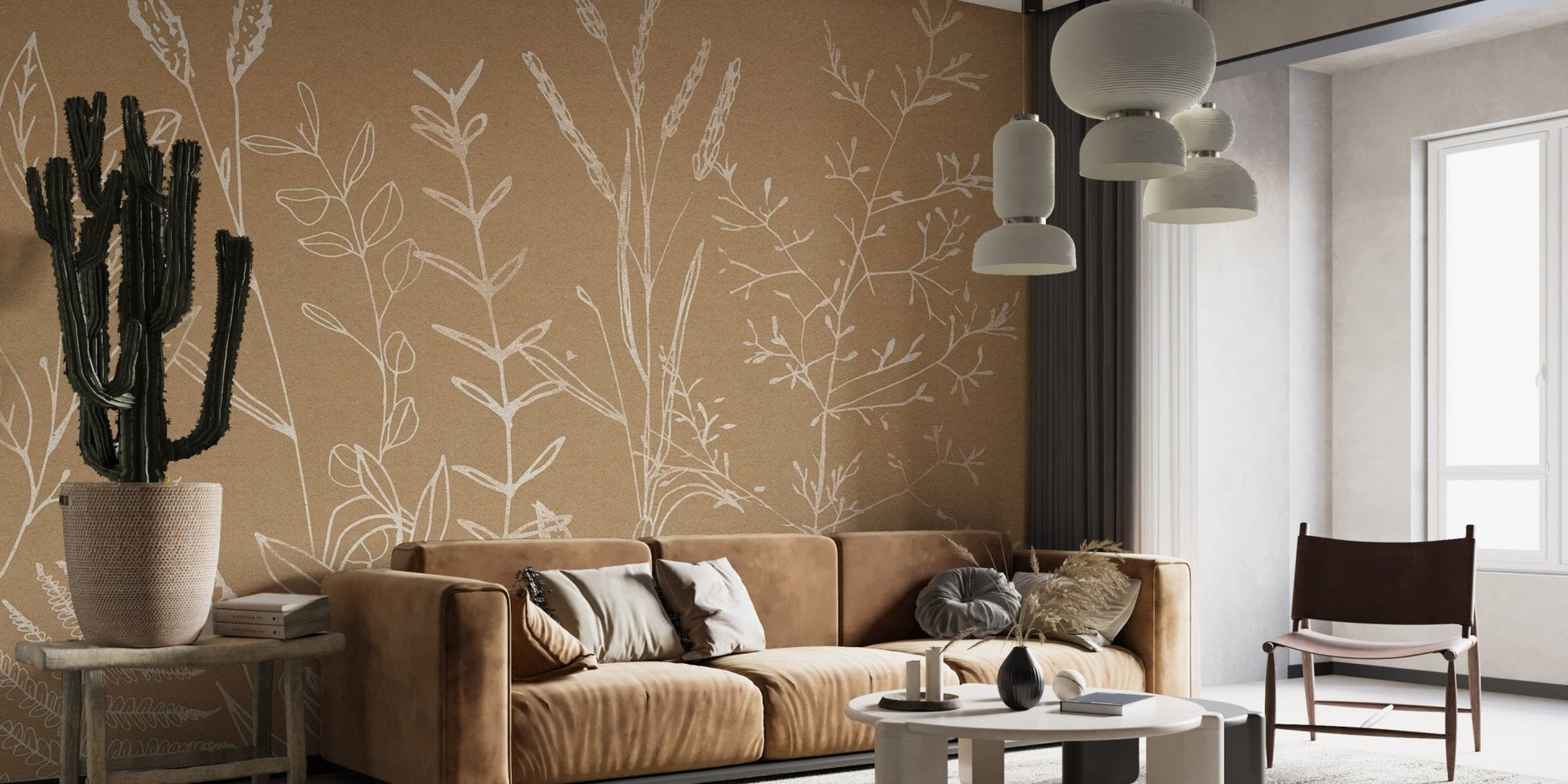 Beige Botanical Wallpaper Mural - Wallanza