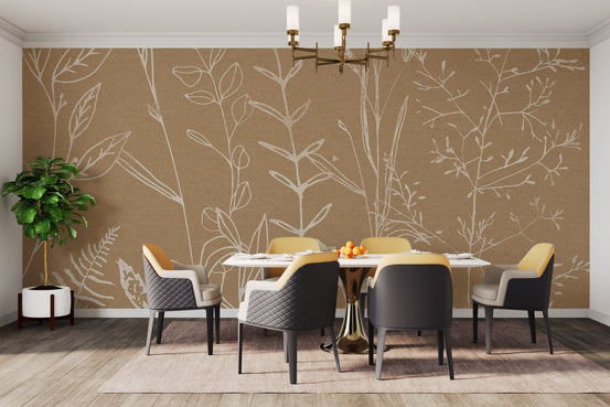 Neutral tones on a botanical wallpaper for vertical surfaces.