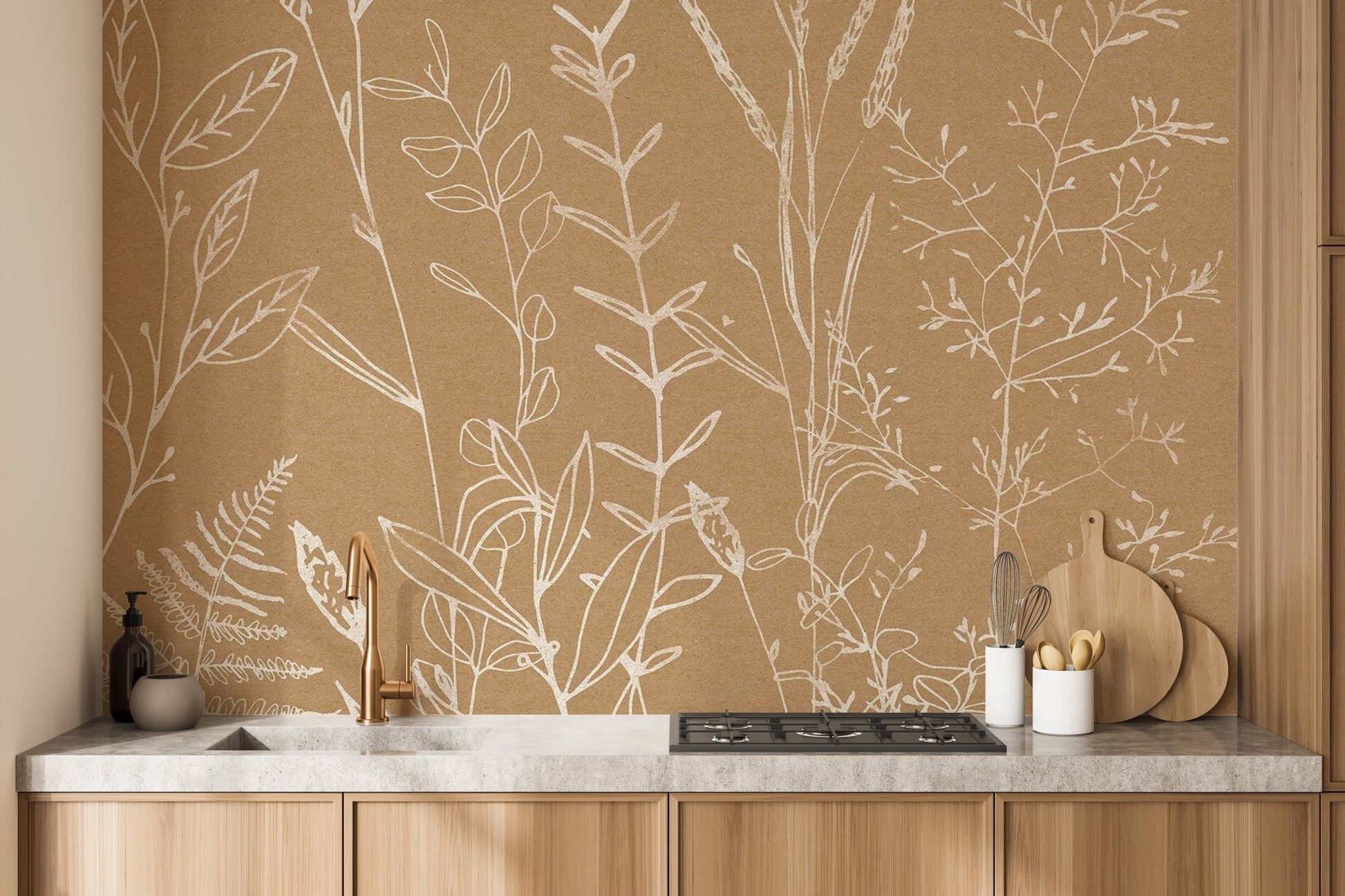 Beige Botanical Wallpaper Mural - Wallanza