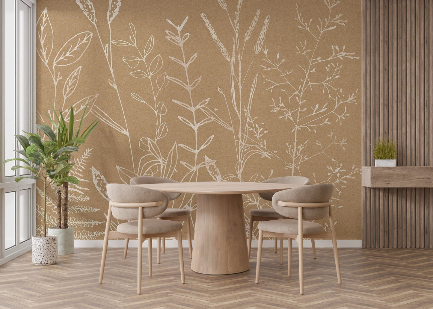 Beige Botanical Wallpaper Mural - Wallanza