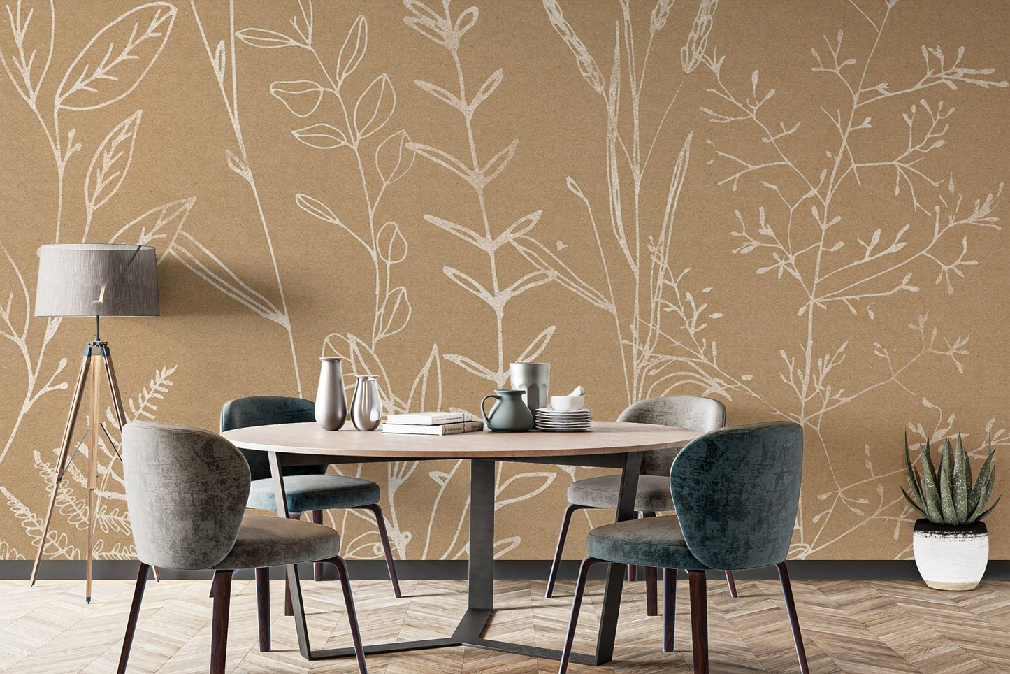 Beige Botanical Wallpaper Mural - Wallanza