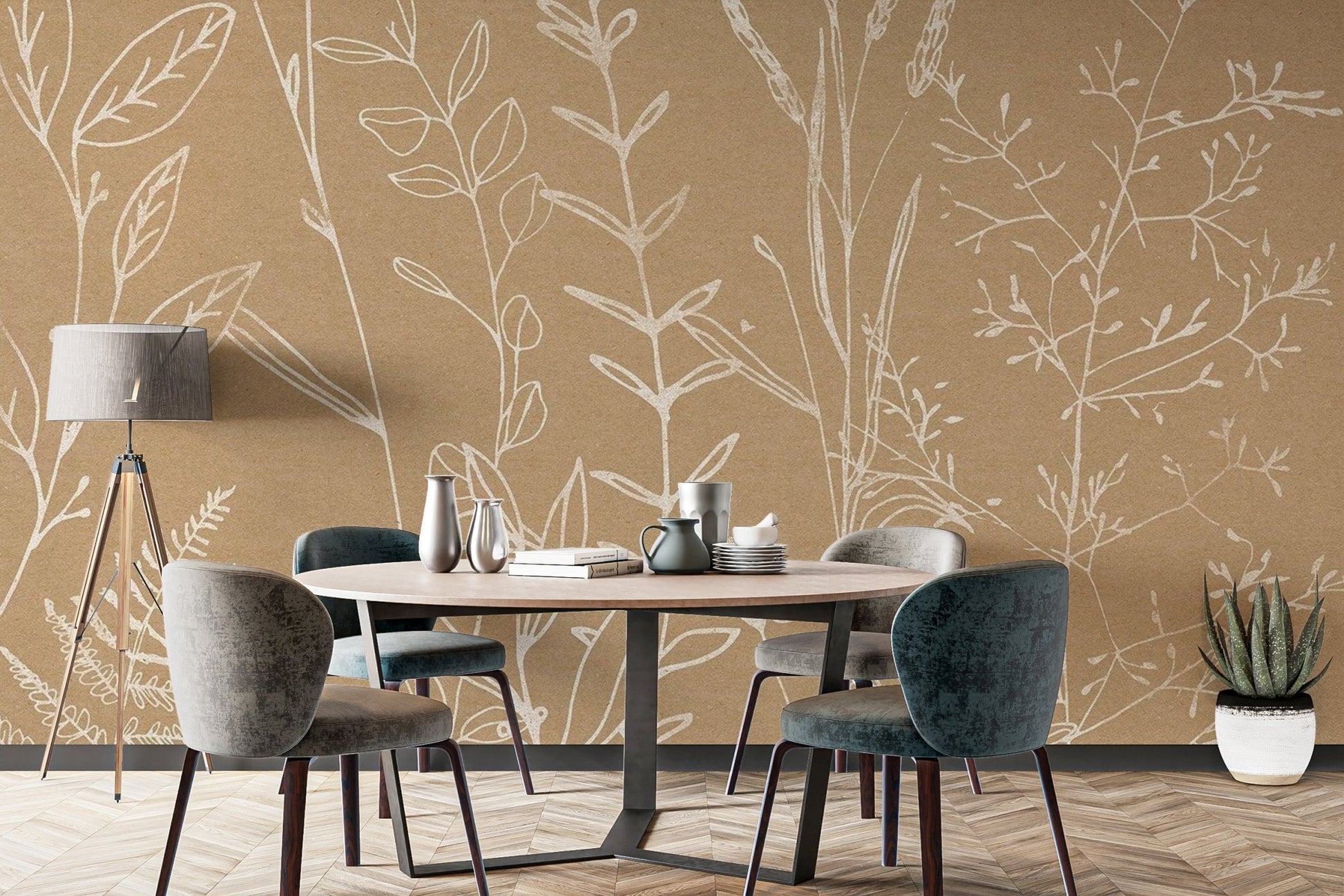 Beige Botanical Wallpaper Mural - Wallanza