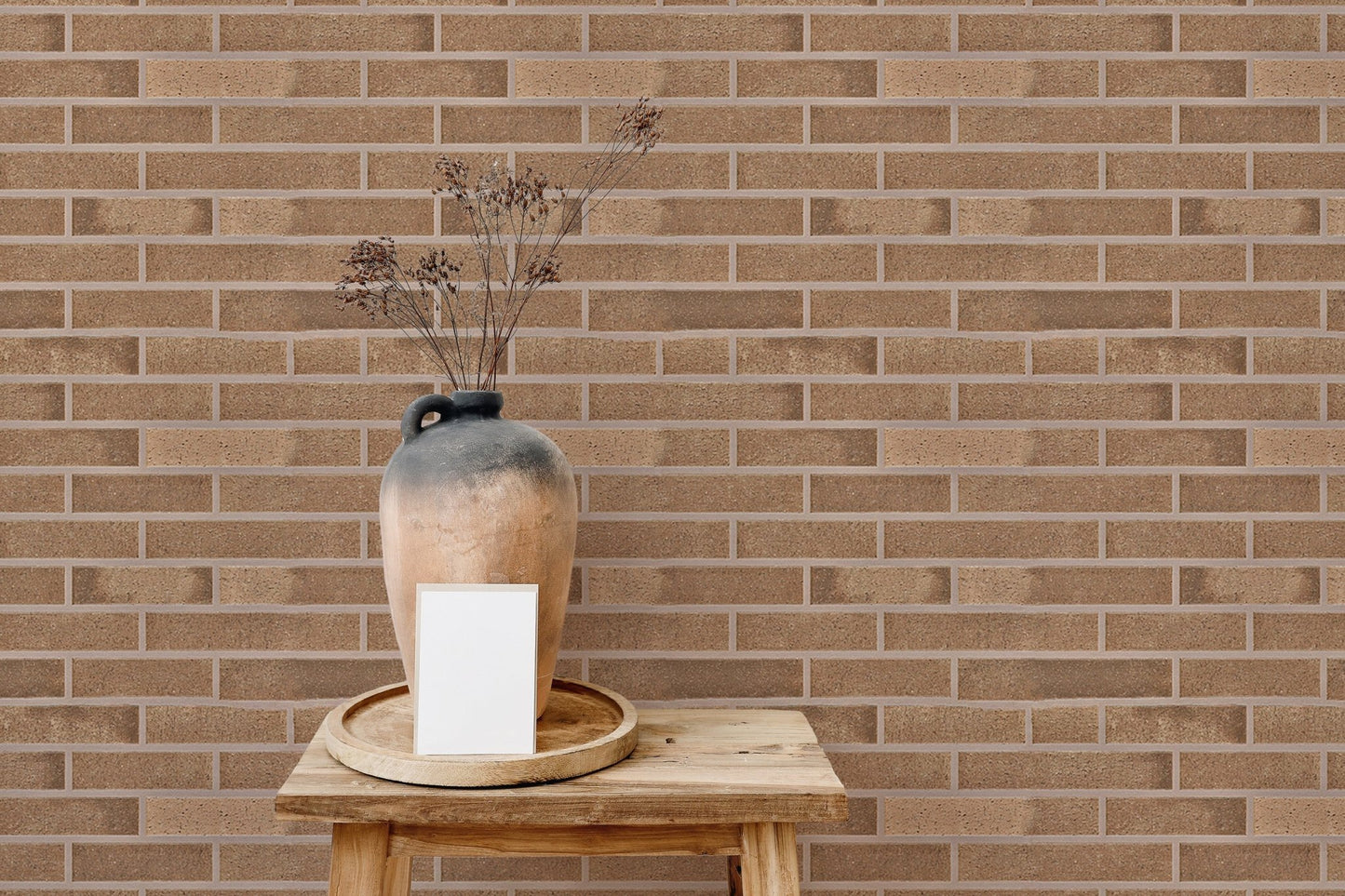 Realistic beige brick wallpaper for self-adhesive walls.