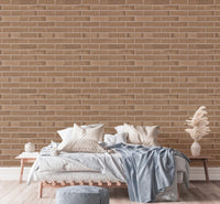 Decorative beige brick wallpaper for easy application in bright bedroom.