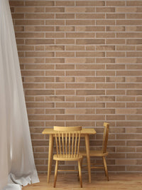 Stylish beige brick design in self-adhesive wallpaper for small dining area.