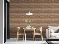 Warm beige brick self-adhesive wallpaper in minimal dining space.