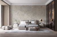 Large scale marble pattern wall mural in a contemporary bedroom suite