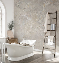 Beige Color Marble Wallpaper Wall Murals in a sunlit bathroom with a ladder rack