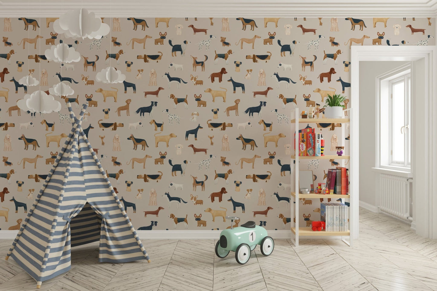 Beige Dogs Breed Pattern Wallpaper for Walls - Wallanza