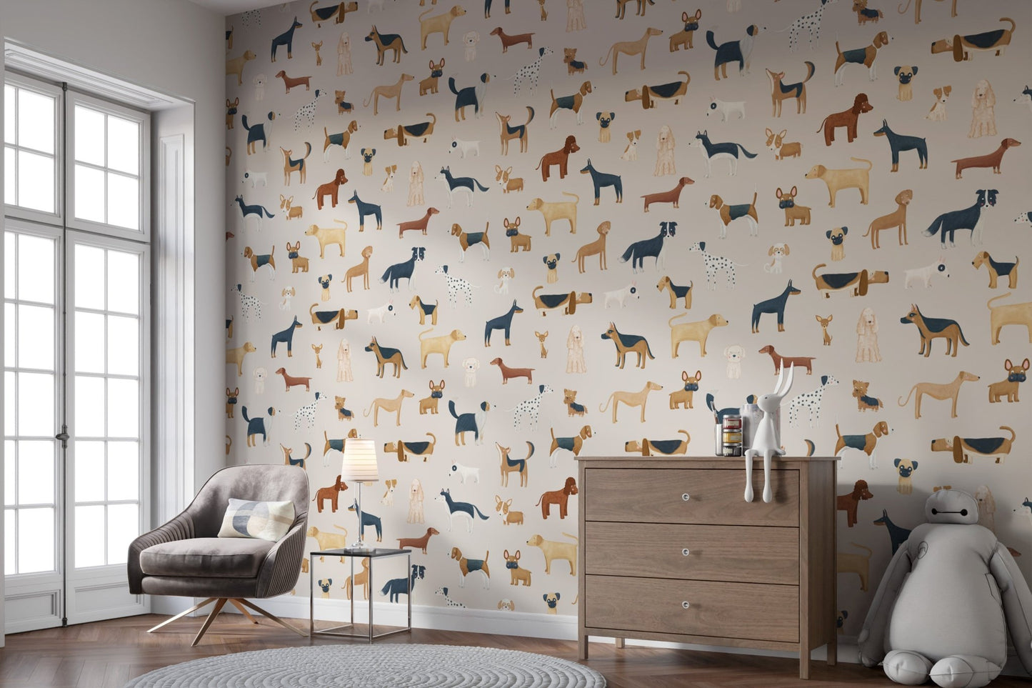 Beige Dogs Breed Pattern Wallpaper for Walls - Wallanza