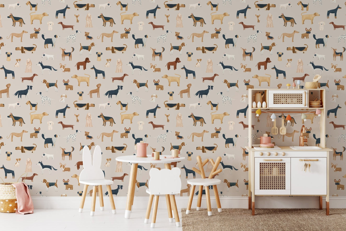 Beige Dogs Breed Pattern Wallpaper for Walls - Wallanza