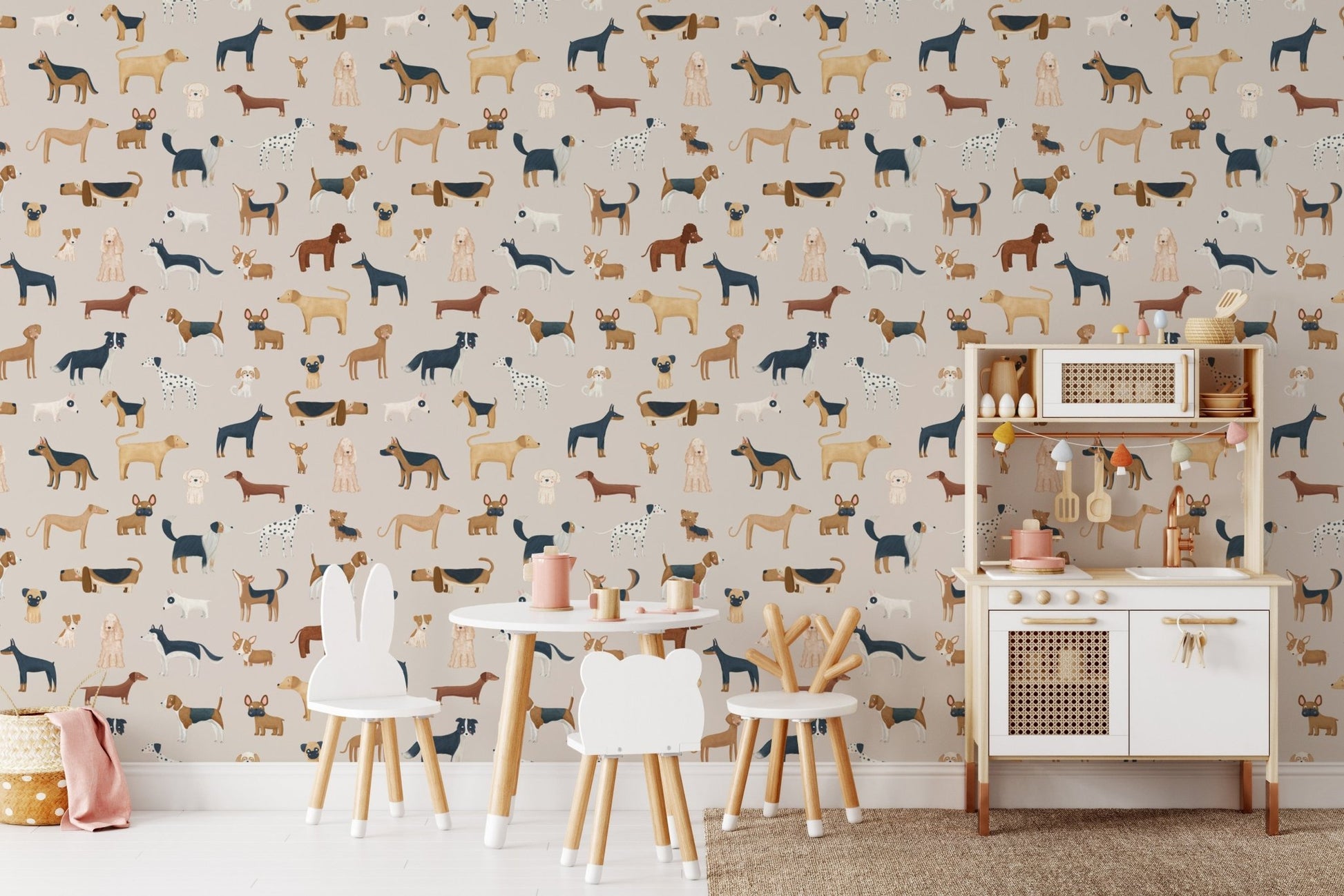 Beige Dogs Breed Pattern Wallpaper for Walls - Wallanza