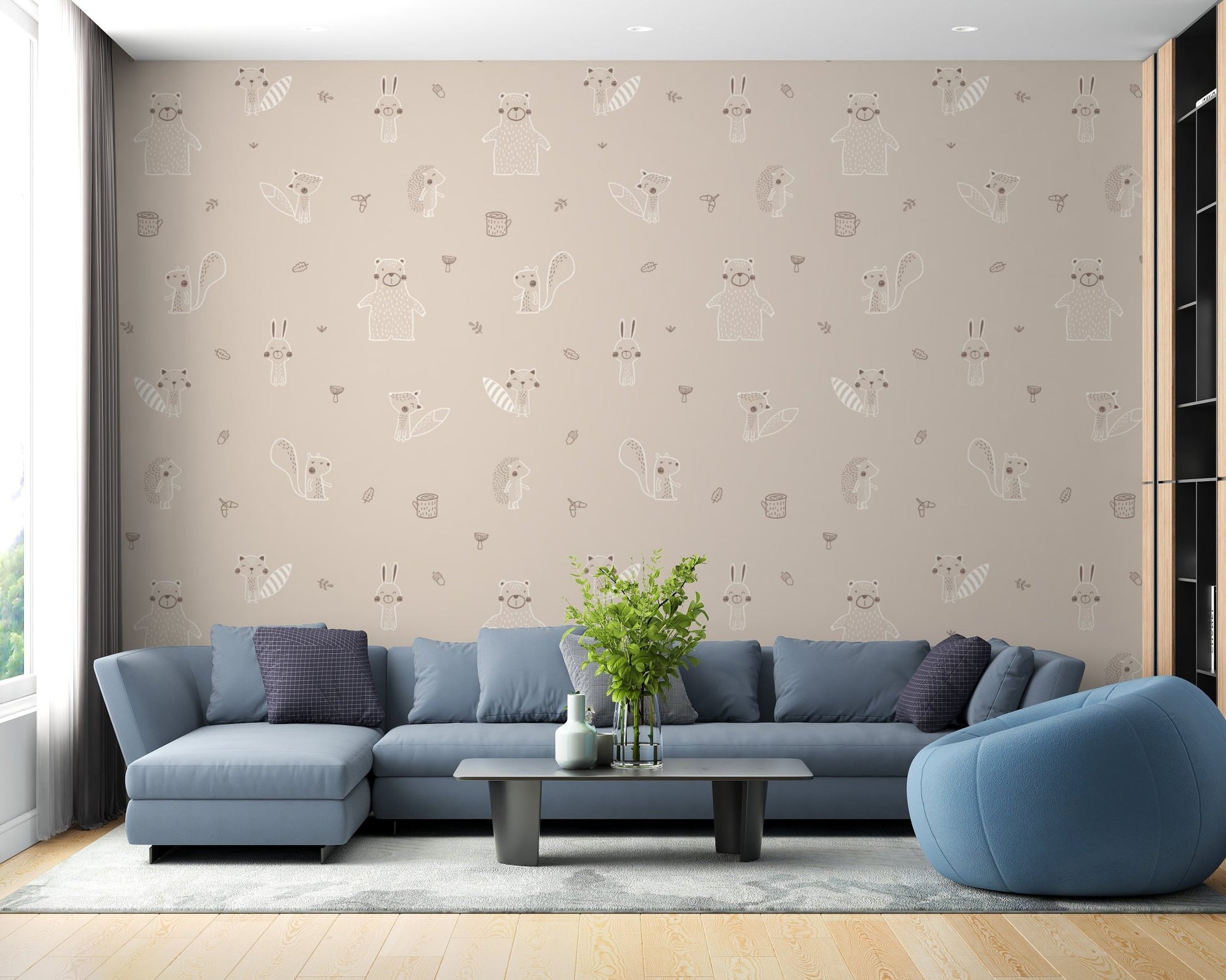 Beige Forest Friends Wallpaper for Walls - Wallanza
