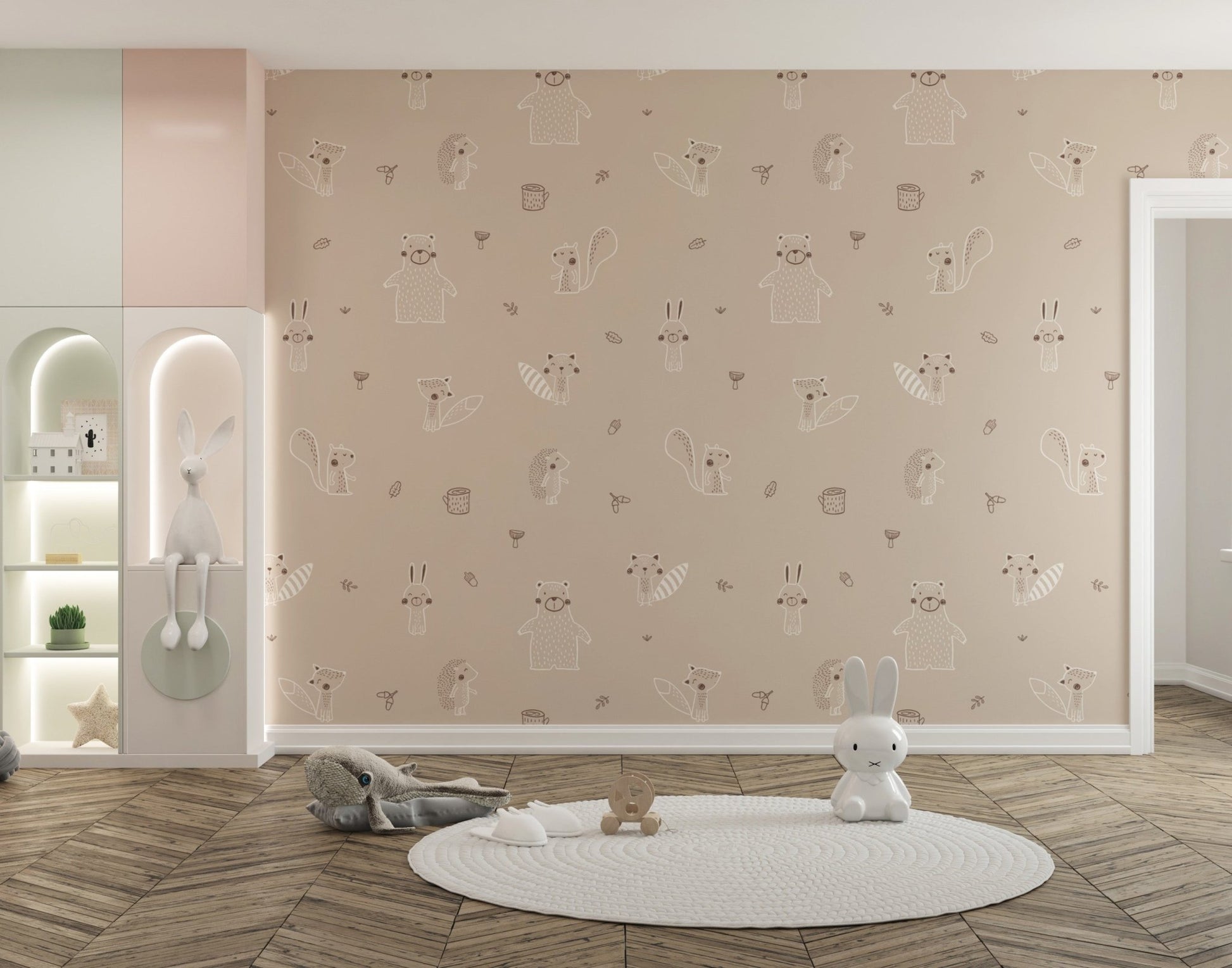 Beige Forest Friends Wallpaper for Walls - Wallanza