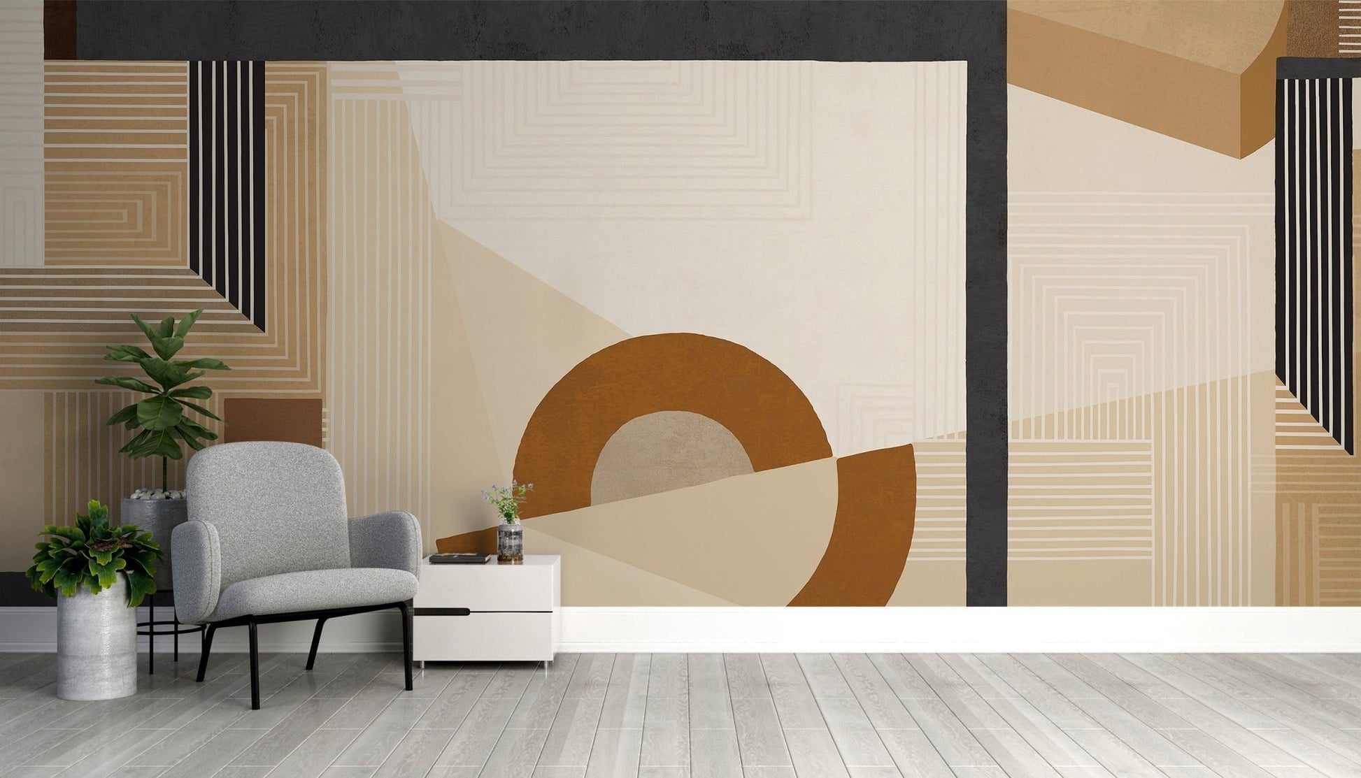 Beige Geometric Wall Mural - Wallanza