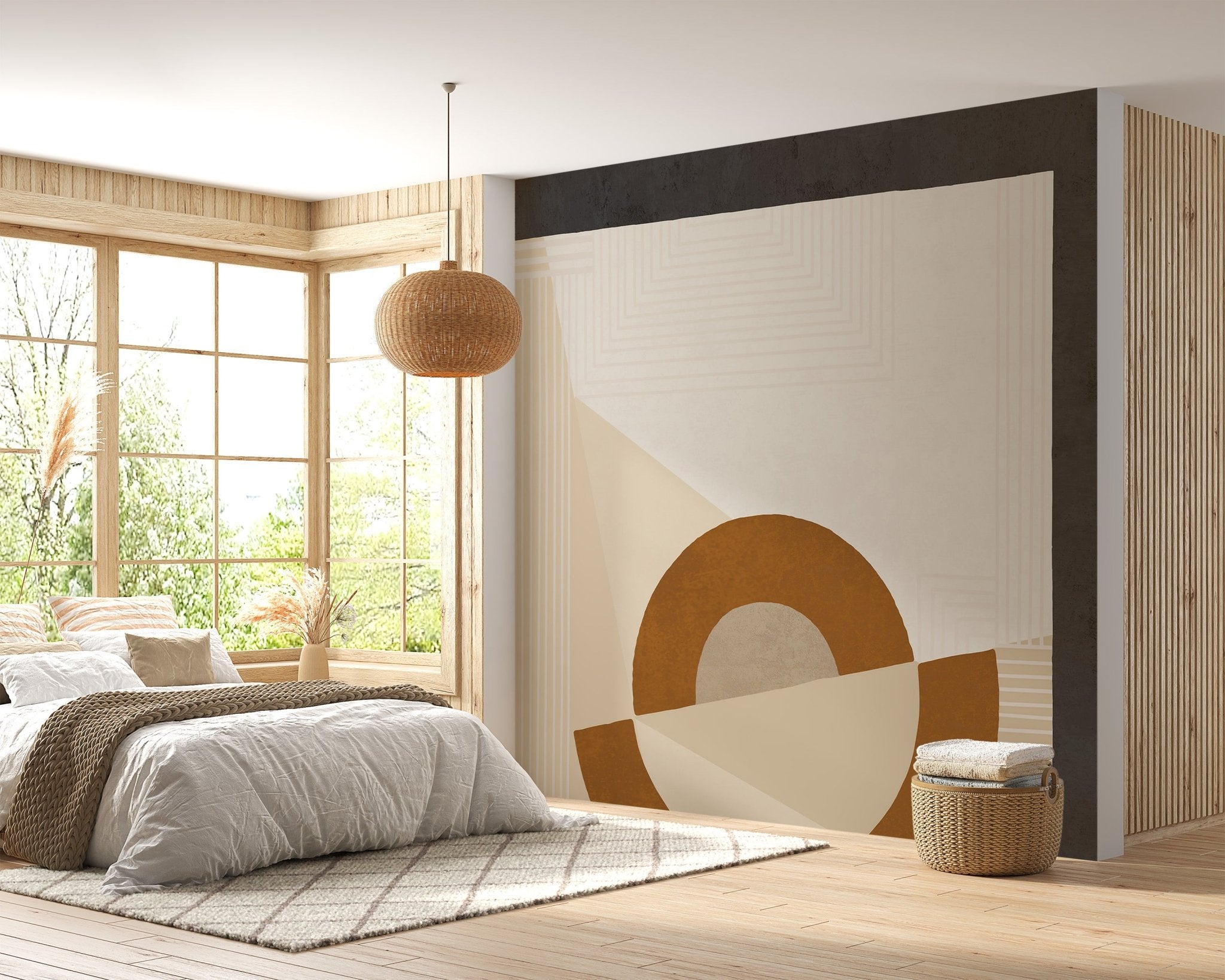Sophisticated beige geometric wall mural with balanced vertical stripes.