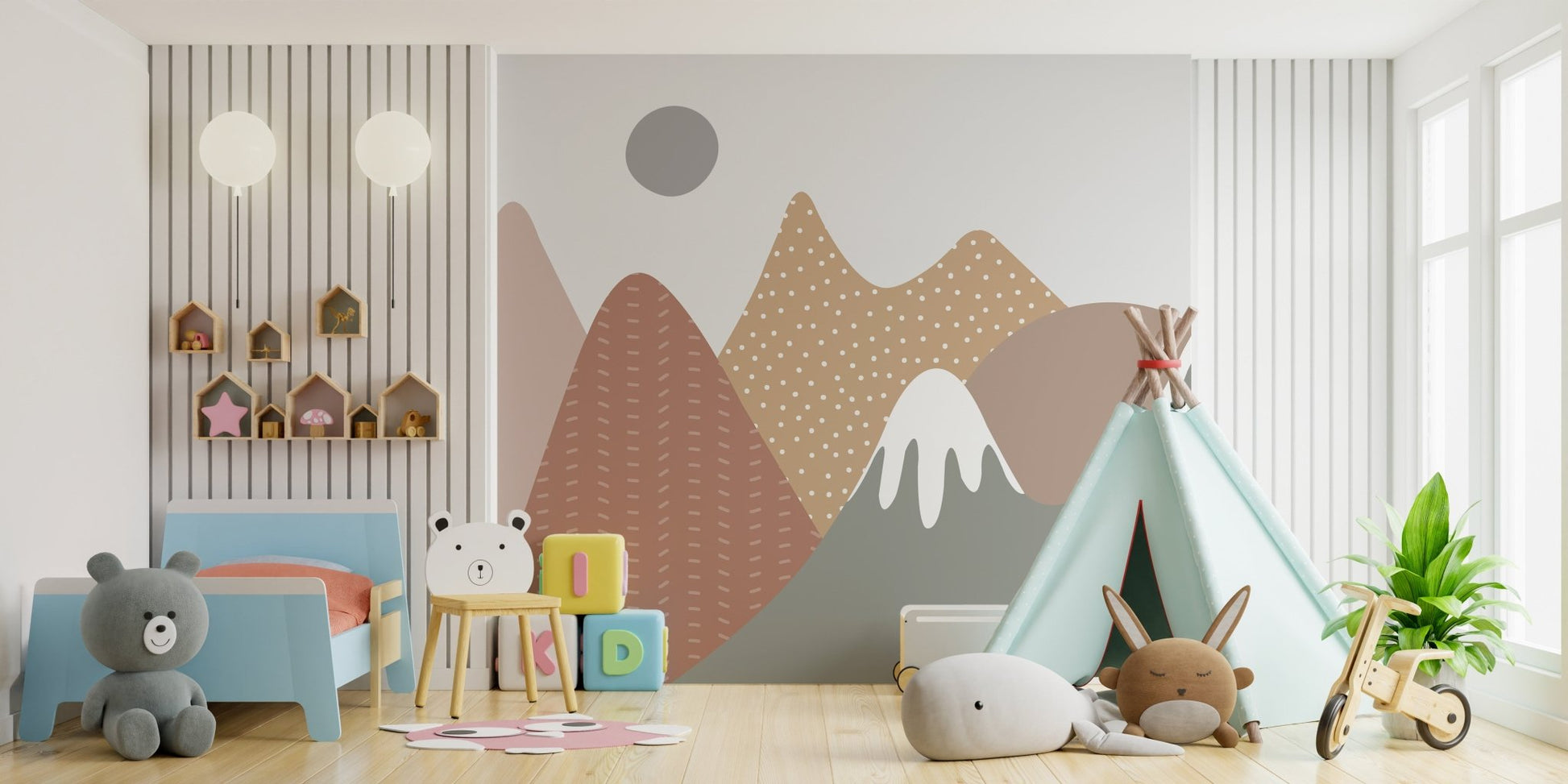 Beige Mountain Nursery Wallpaper - Wallanza