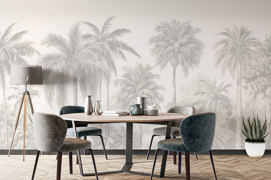 Modern desert botanical wallpaper with a beige color palette.