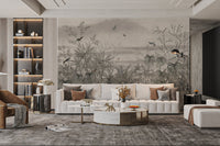 Vintage Forest Branches Wall mural in a bright living area.