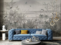 Vintage Forest Branches Wall mural in a modern living area