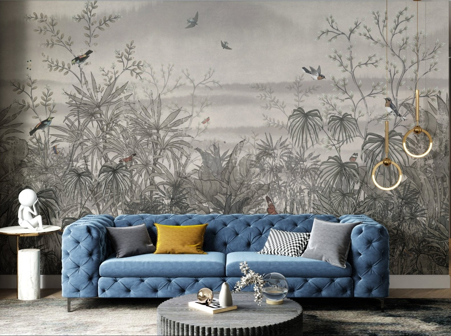 Vintage Forest Branches Wall mural in a modern living area
