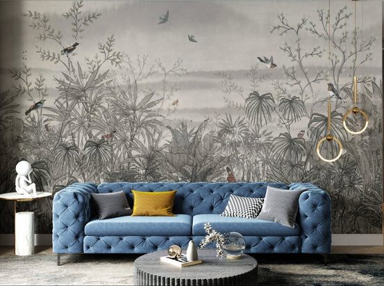 Vintage Forest Branches Wall mural in a modern living area