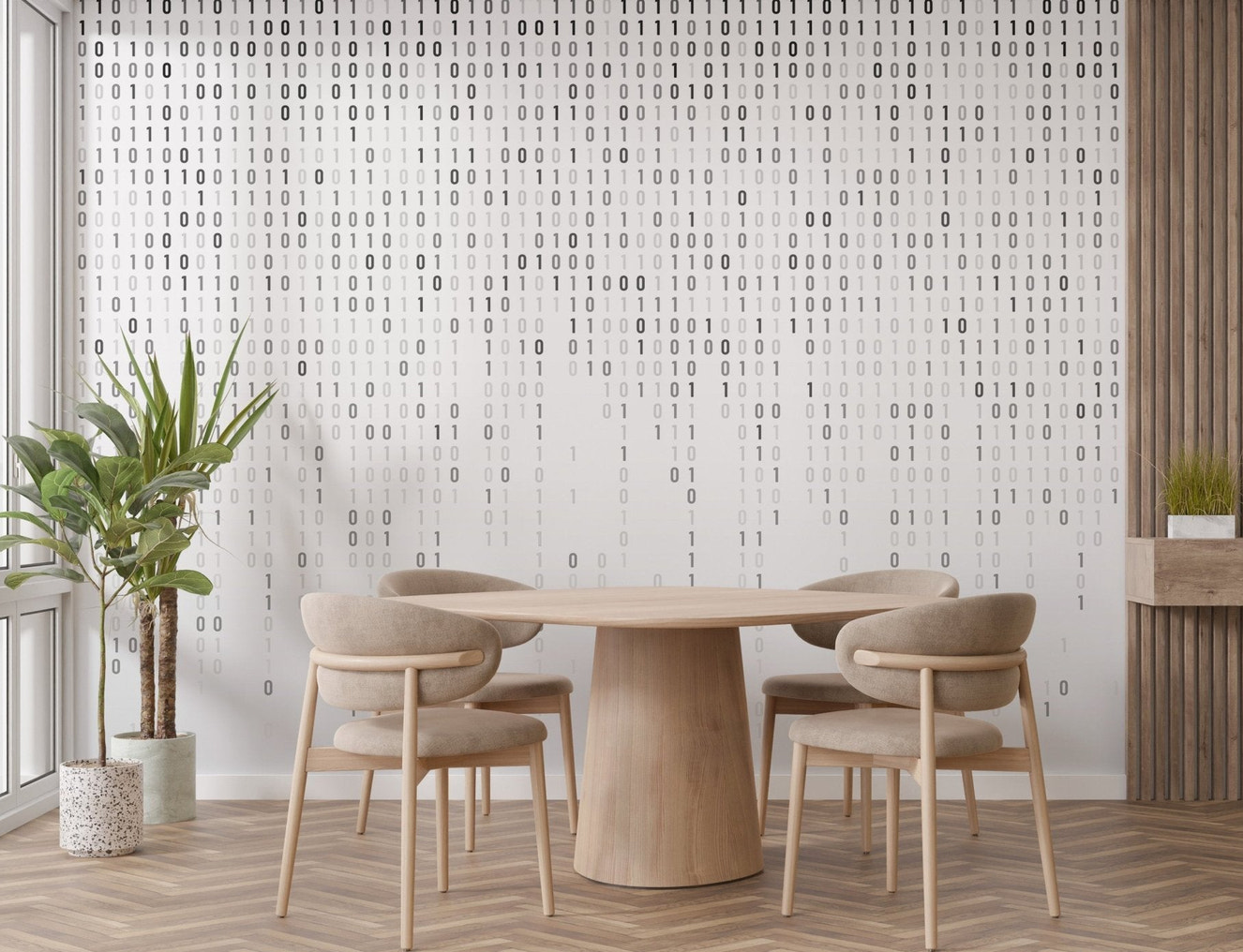 Binary code wall mural with gray digital number pattern design.