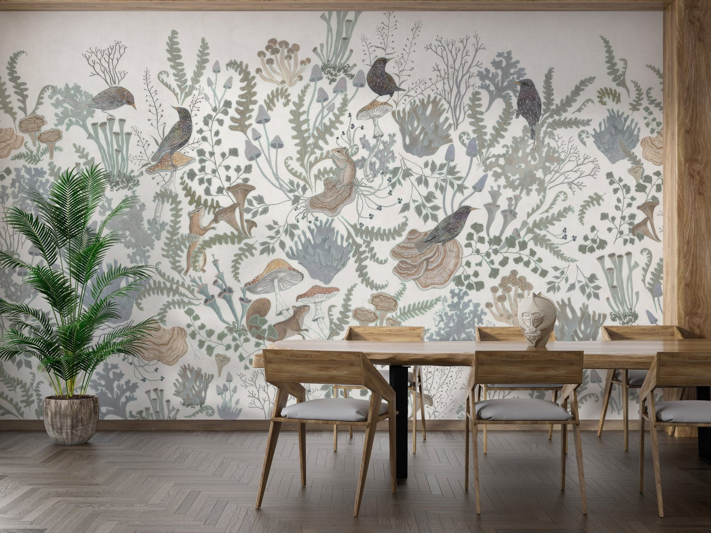 Birds and Leaves Wall Mural - Wallanza