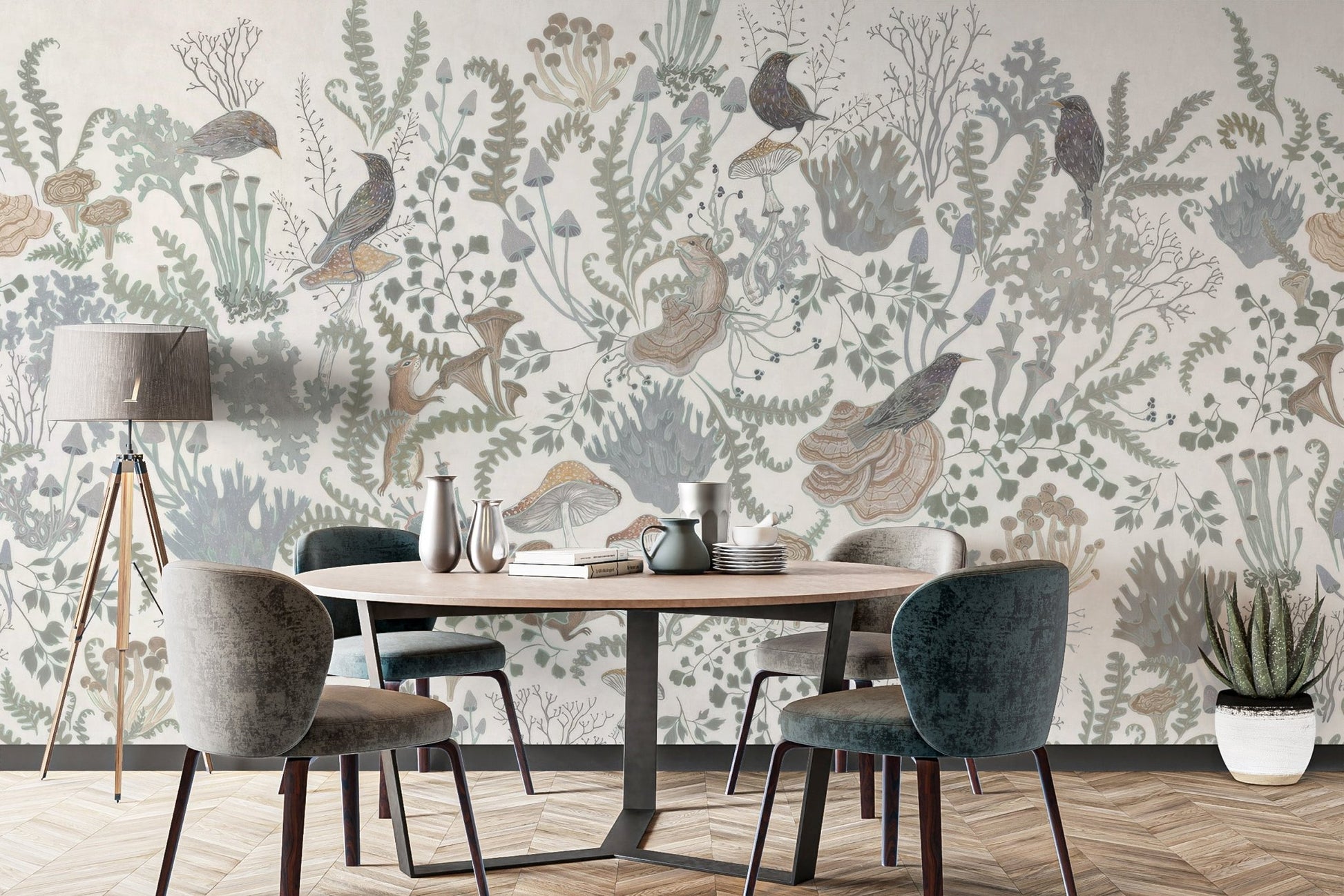 Birds and Leaves Wall Mural - Wallanza
