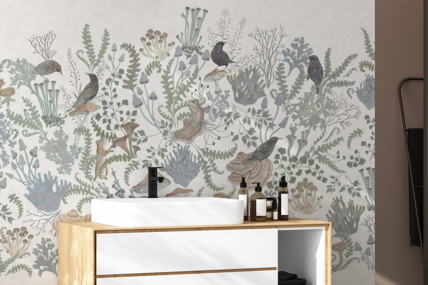 Birds and Leaves Wall Mural - Wallanza