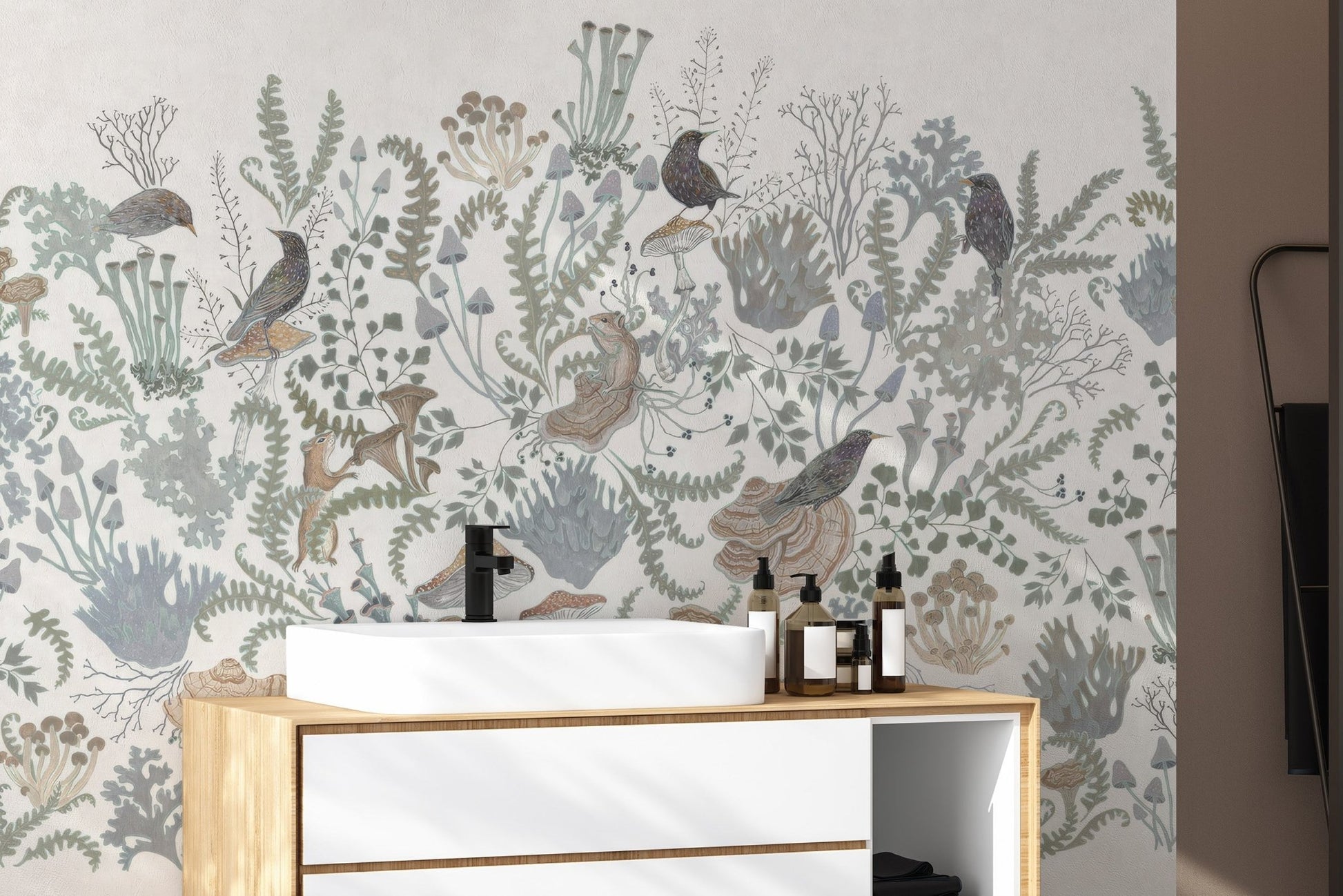 Birds and Leaves Wall Mural - Wallanza