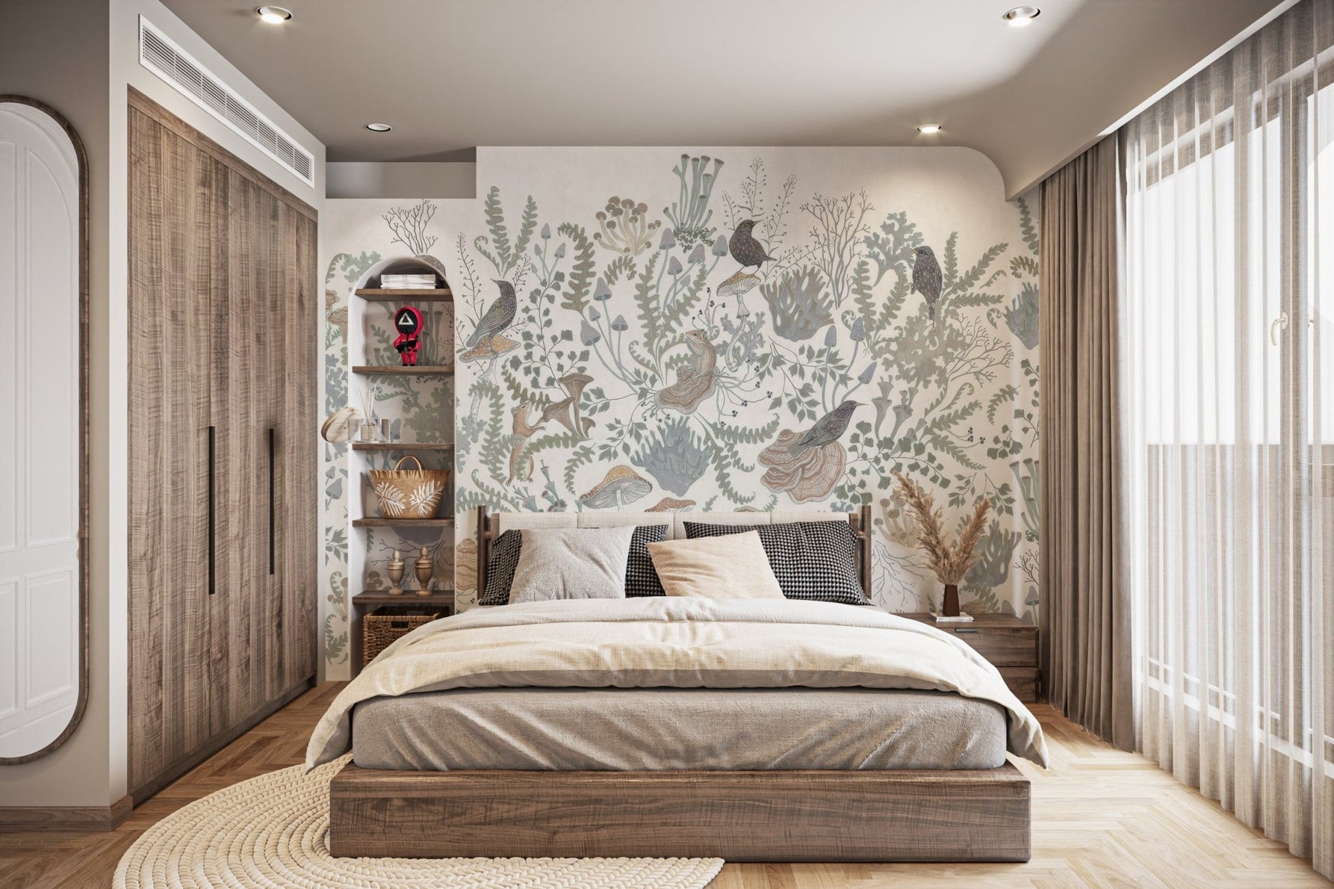Birds and Leaves Wall Mural - Wallanza