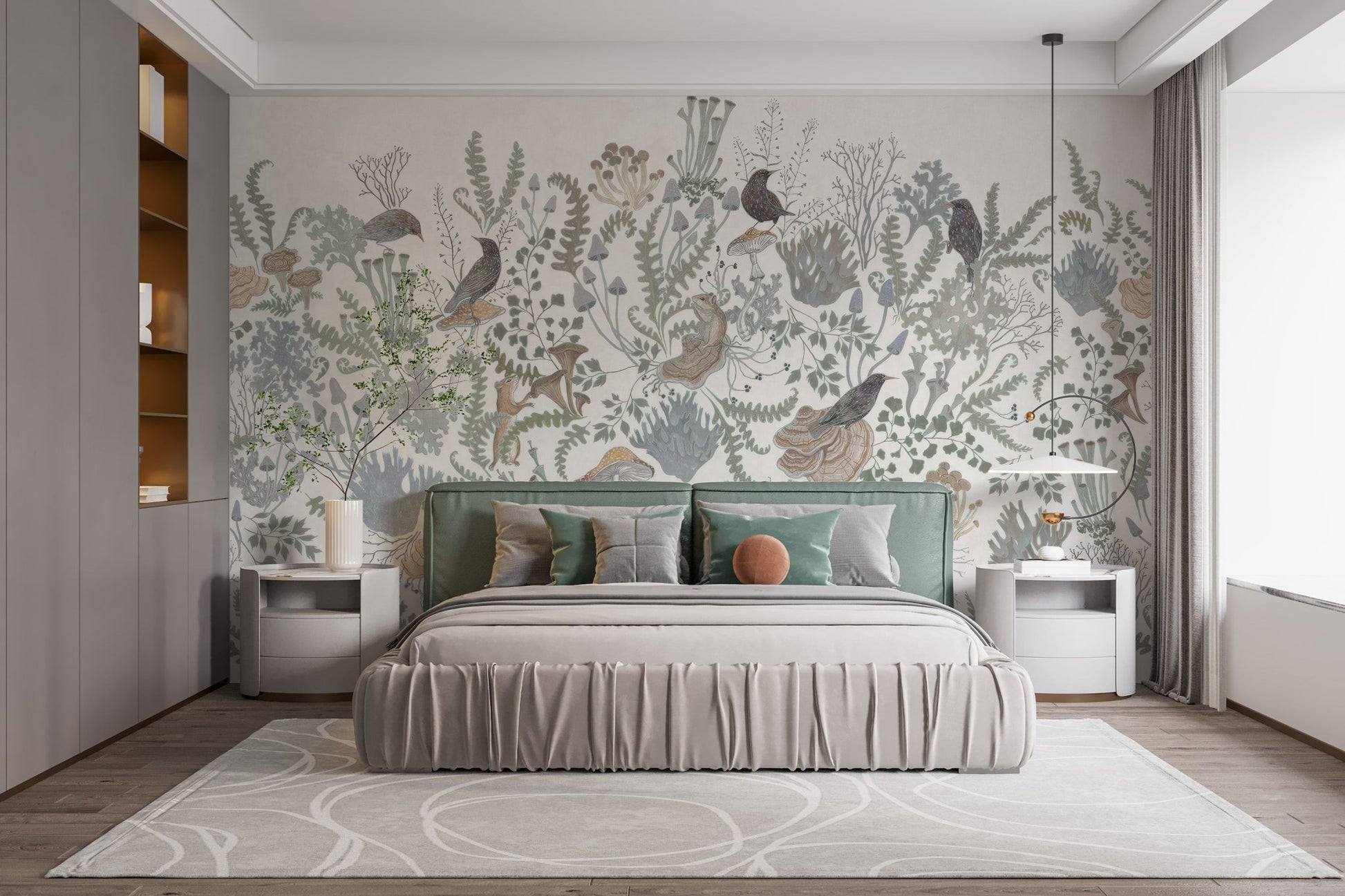 Birds and Leaves Wall Mural - Wallanza