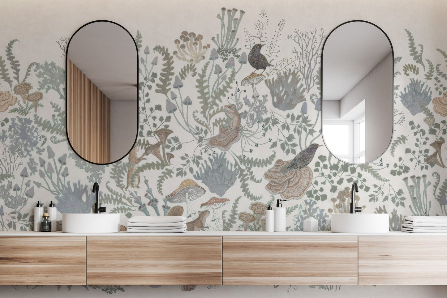 Birds and Leaves Wall Mural - Wallanza