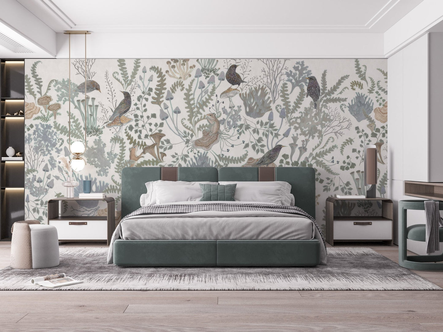Birds and Leaves Wall Mural - Wallanza