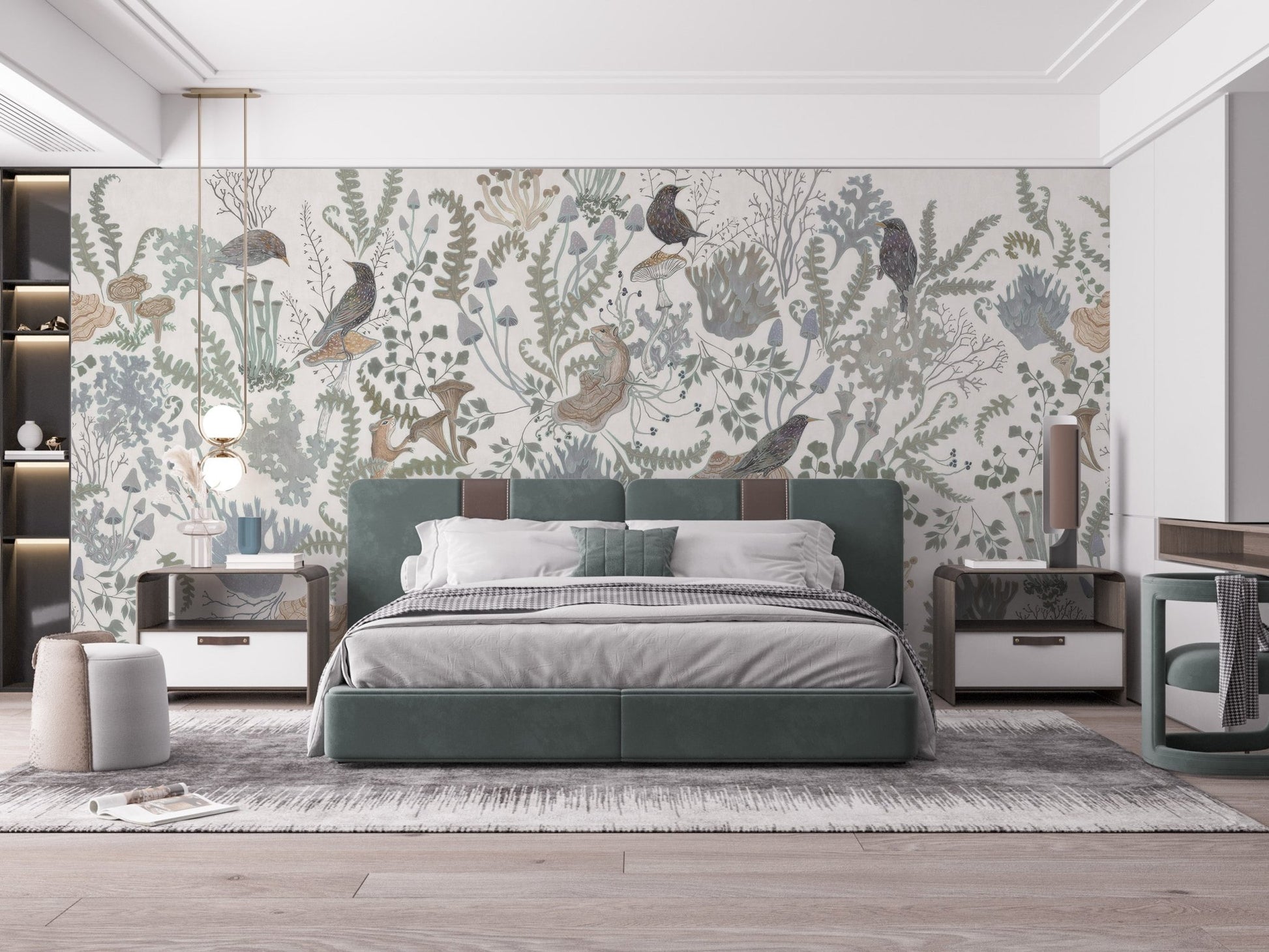 Birds and Leaves Wall Mural - Wallanza