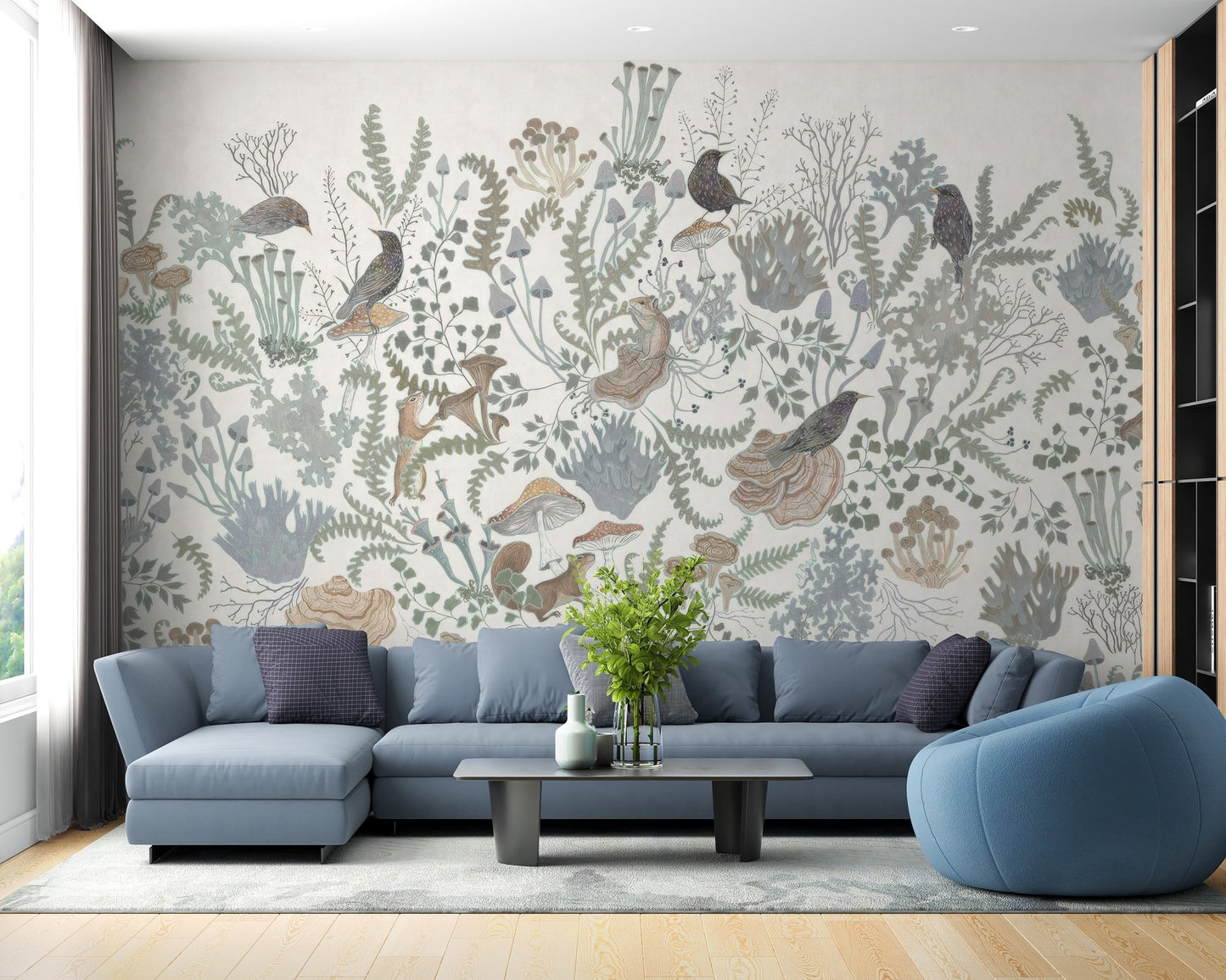 Birds and Leaves Wall Mural - Wallanza